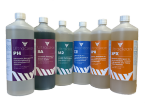 Sample pack cleaning solutions and detergents for ultrasonic baths