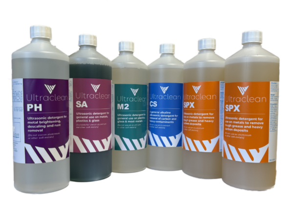 Sample pack cleaning solutions and detergents for ultrasonic baths
